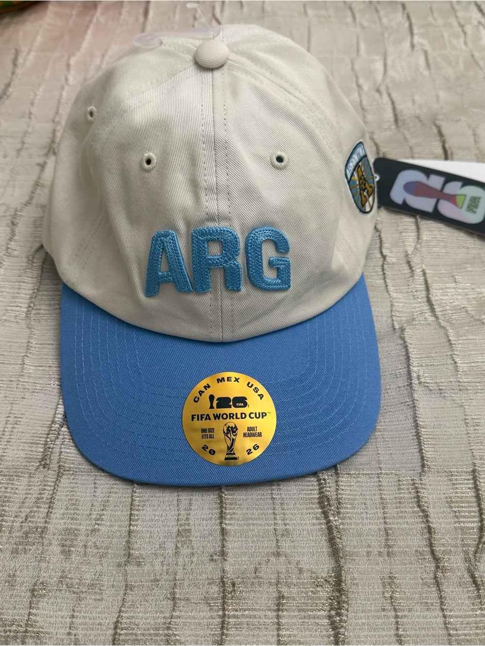 ARG World Cup Embroidered Baseball Cap - Cream & Light Blue